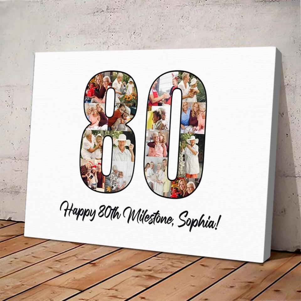 Happy 80th Birthday Milestone Custom Canvas Poster Birthday Gift For Mom For Grandma