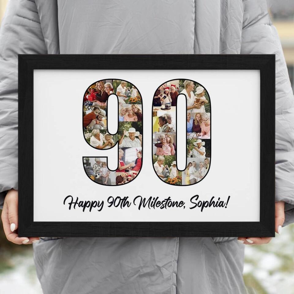 Happy 90th Birthday Milestone Custom Canvas Poster Birthday Gift For Grandparents