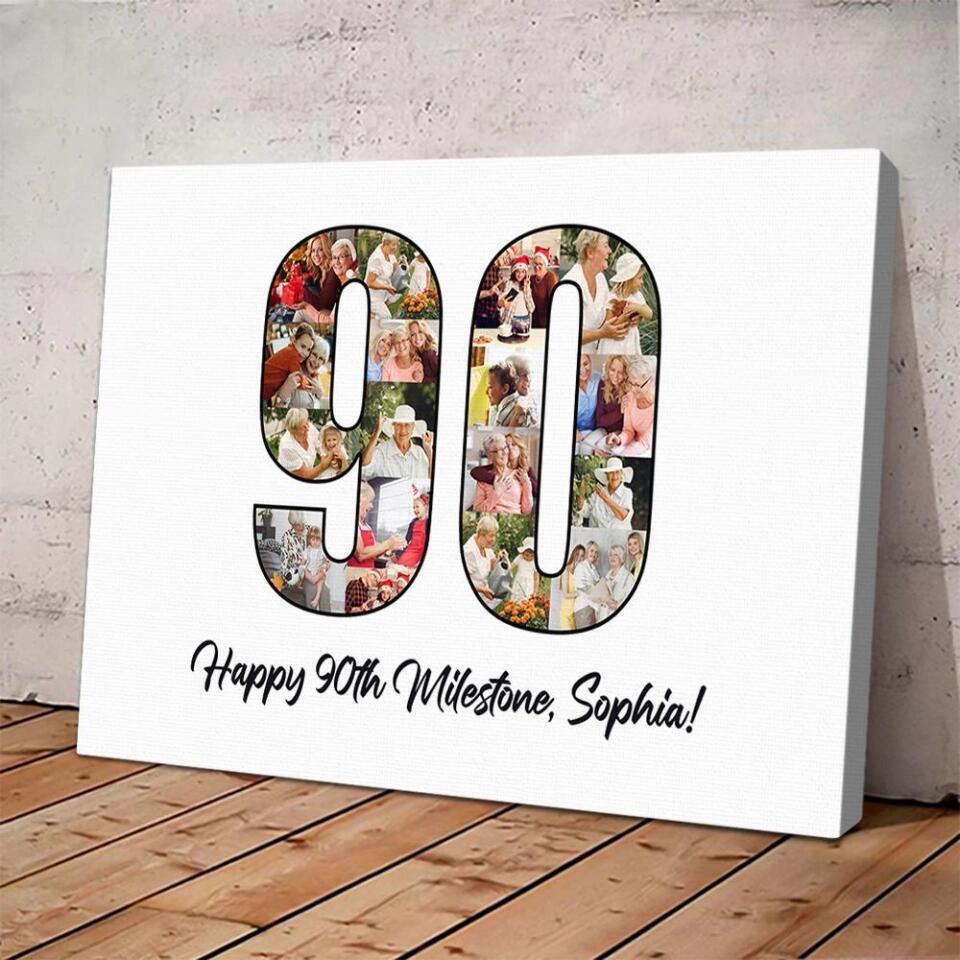 Happy 90th Birthday Milestone Custom Canvas Poster Birthday Gift For Grandparents