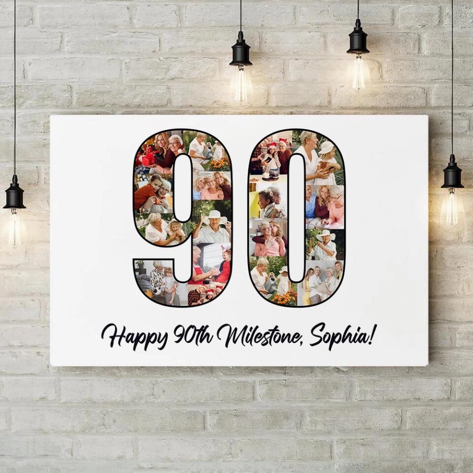Happy 90th Birthday Milestone Custom Canvas Poster Birthday Gift For Grandparents