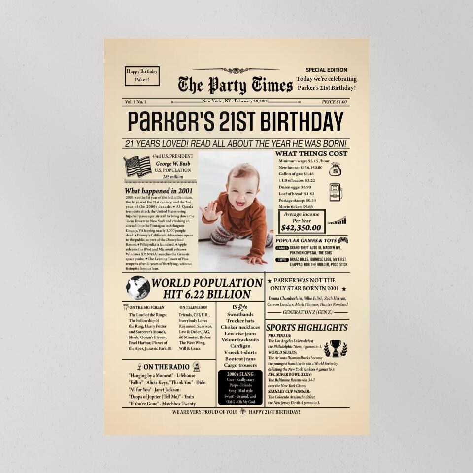 21st Birthday Newspaper-Personalized Canvas Gift For Her Him-208IHNTHCA541