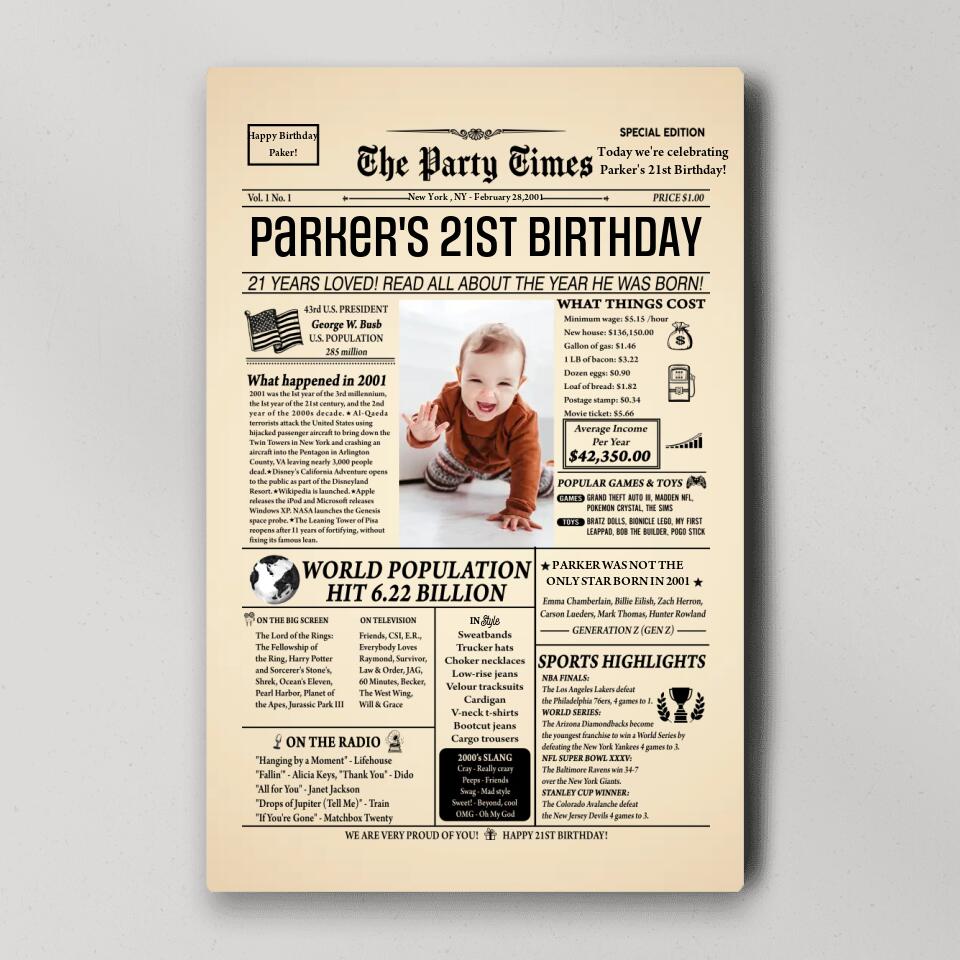 21st Birthday Newspaper-Personalized Canvas Gift For Her Him-208IHNTHCA541