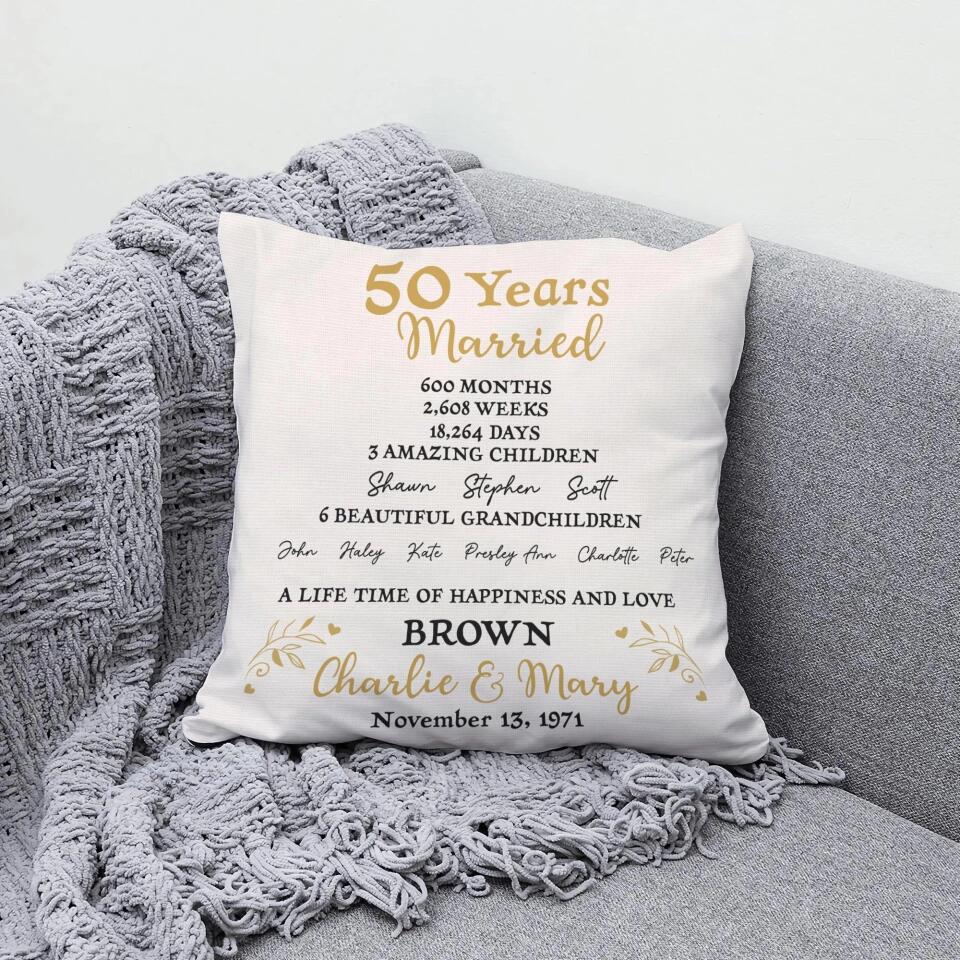 50 Years Married With Amazing Children and Grandchildren - Personalized Pillow