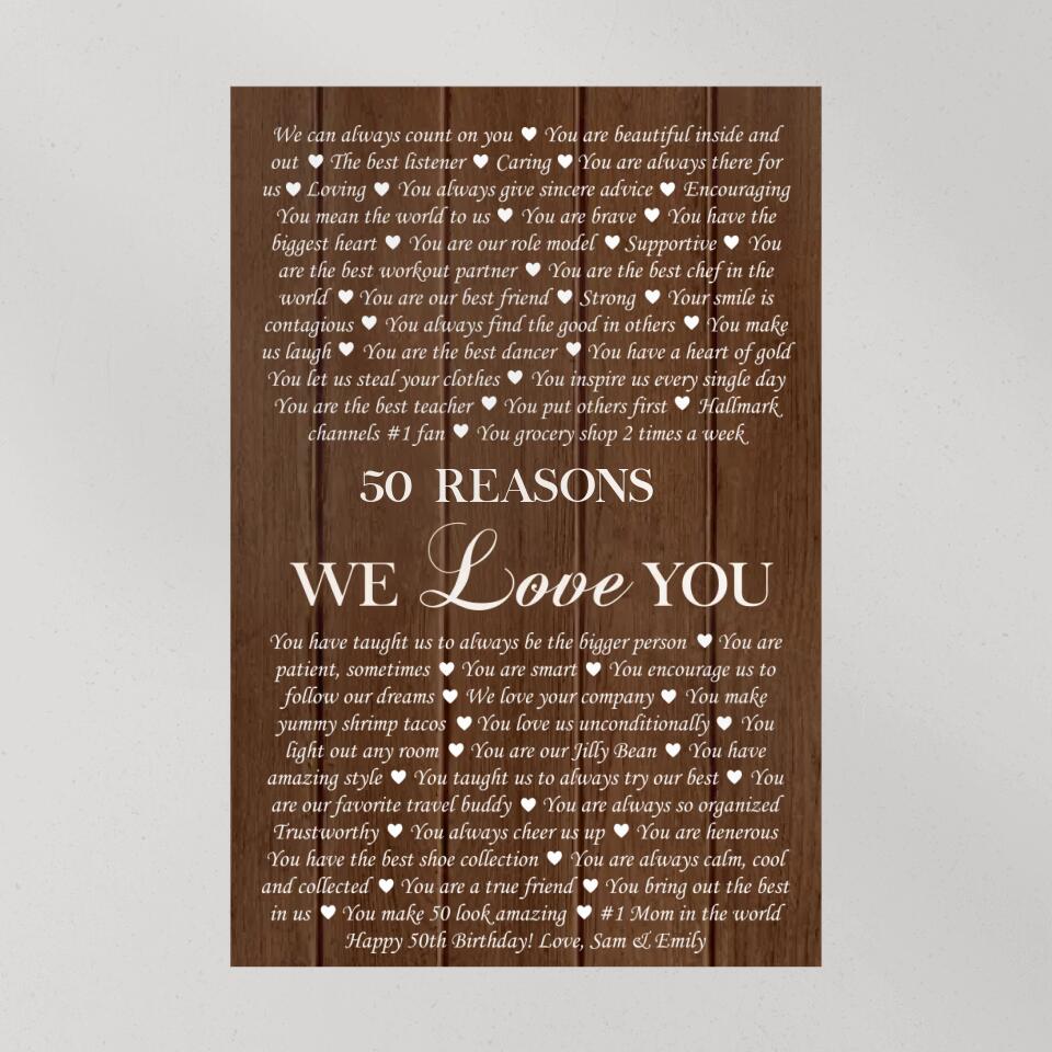 Reasons We Love You Custom Canvas Poster Anniversary Gift