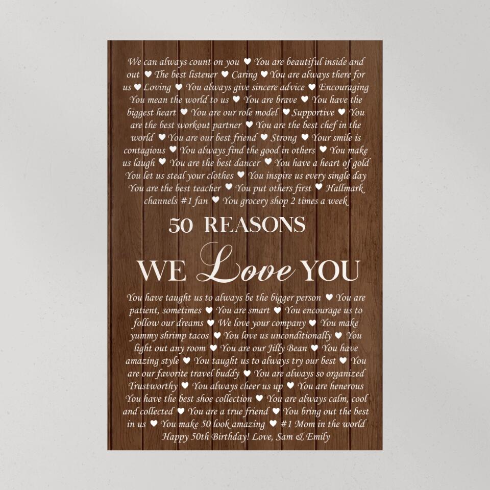 Reasons We Love You Custom Canvas Poster Anniversary Gift