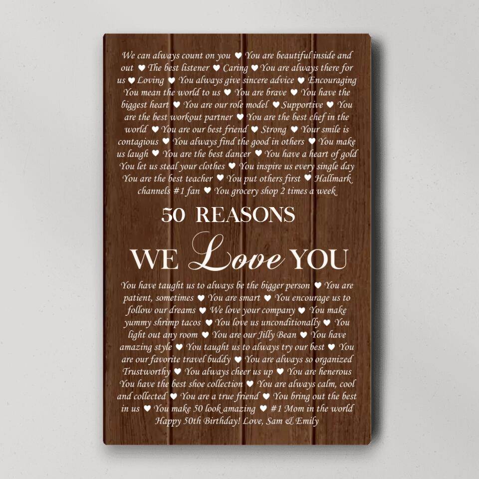 Reasons We Love You Custom Canvas Poster Anniversary Gift