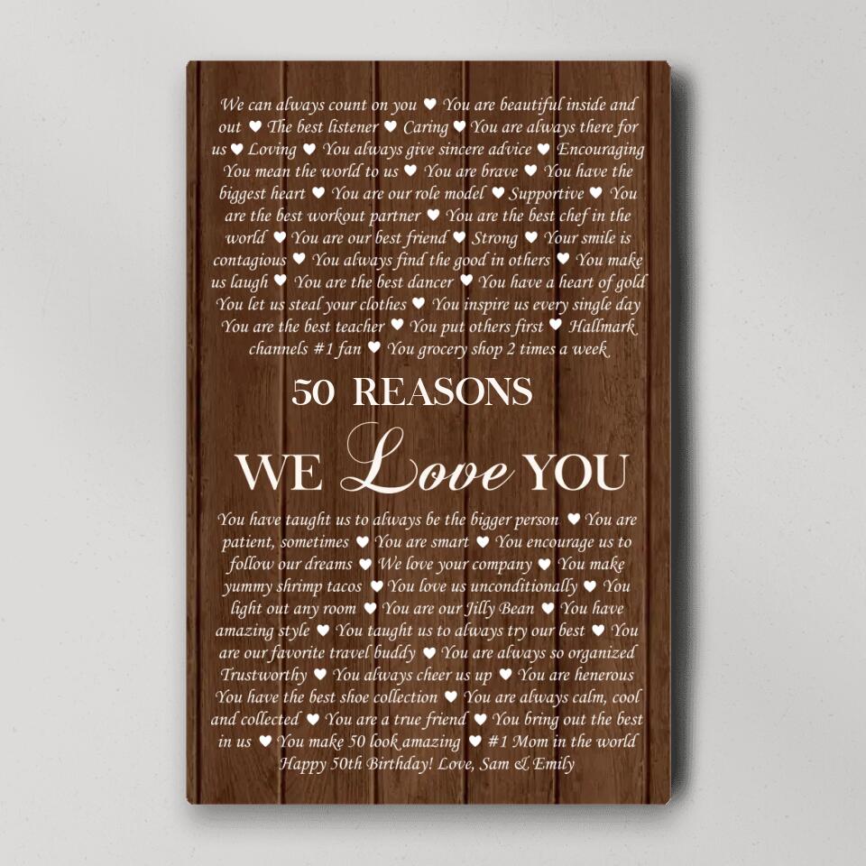 Reasons We Love You Custom Canvas Poster Anniversary Gift