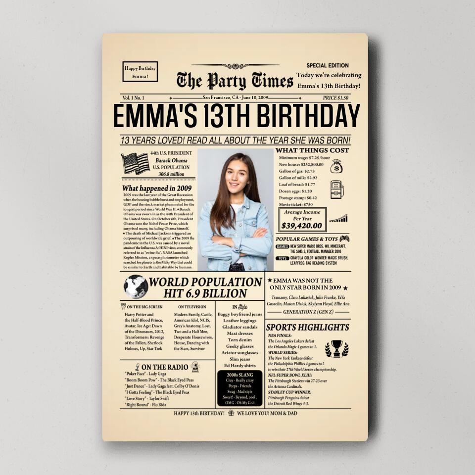 Personalized Birthday Newspaper | Custom Party Supplies | Loveable