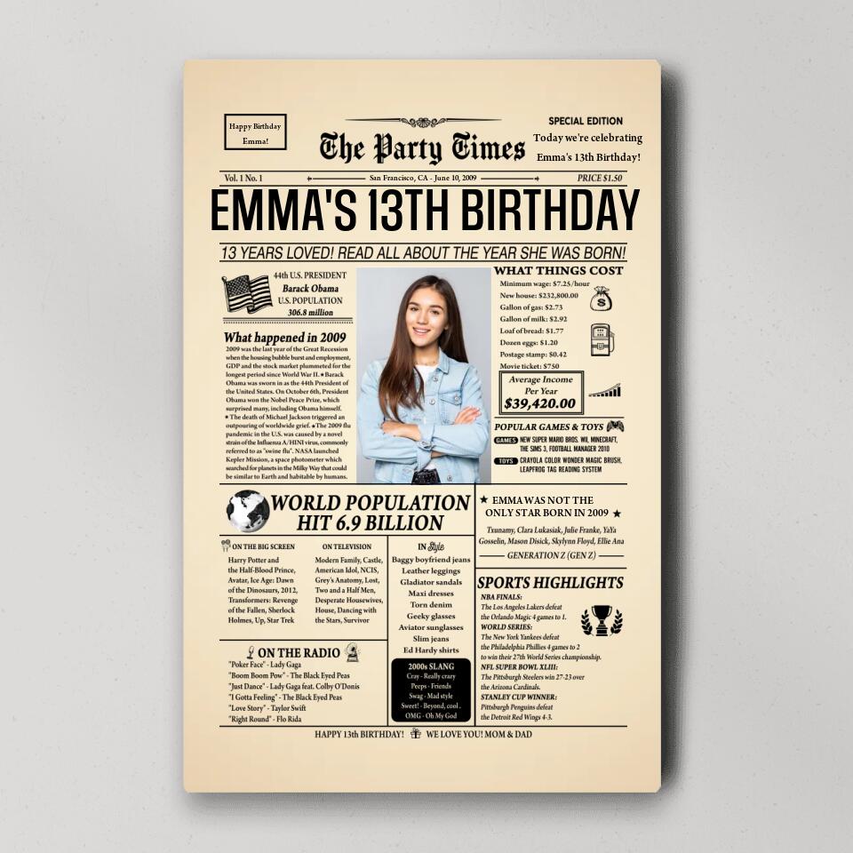 Personalized Birthday Newspaper | Custom Party Supplies | Loveable