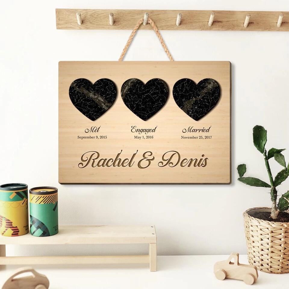 Couple Wooden Sign Starmap When Met Engaged Married Custom Wooden Art Wedding Gift For Couples