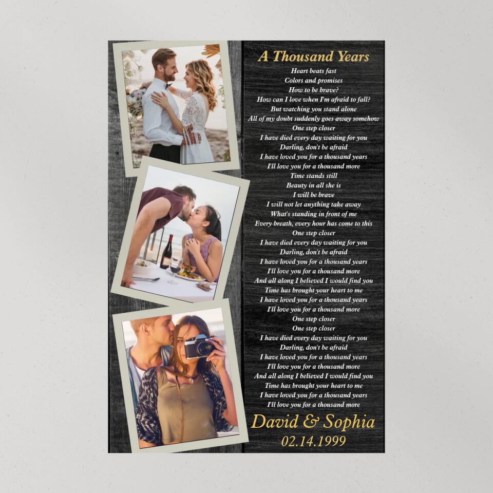 Favorite Song Lyrics And Photo Custom Canvas Poster Anniversary Gift For Couples