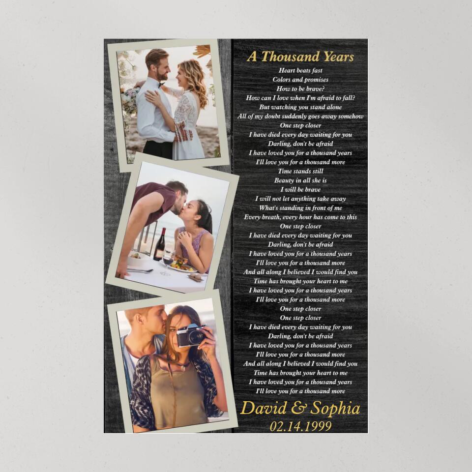 Favorite Song Lyrics And Photo Custom Canvas Poster Anniversary Gift For Couples