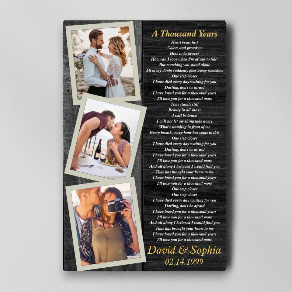 Favorite Song Lyrics And Photo Custom Canvas Poster Anniversary Gift For Couples