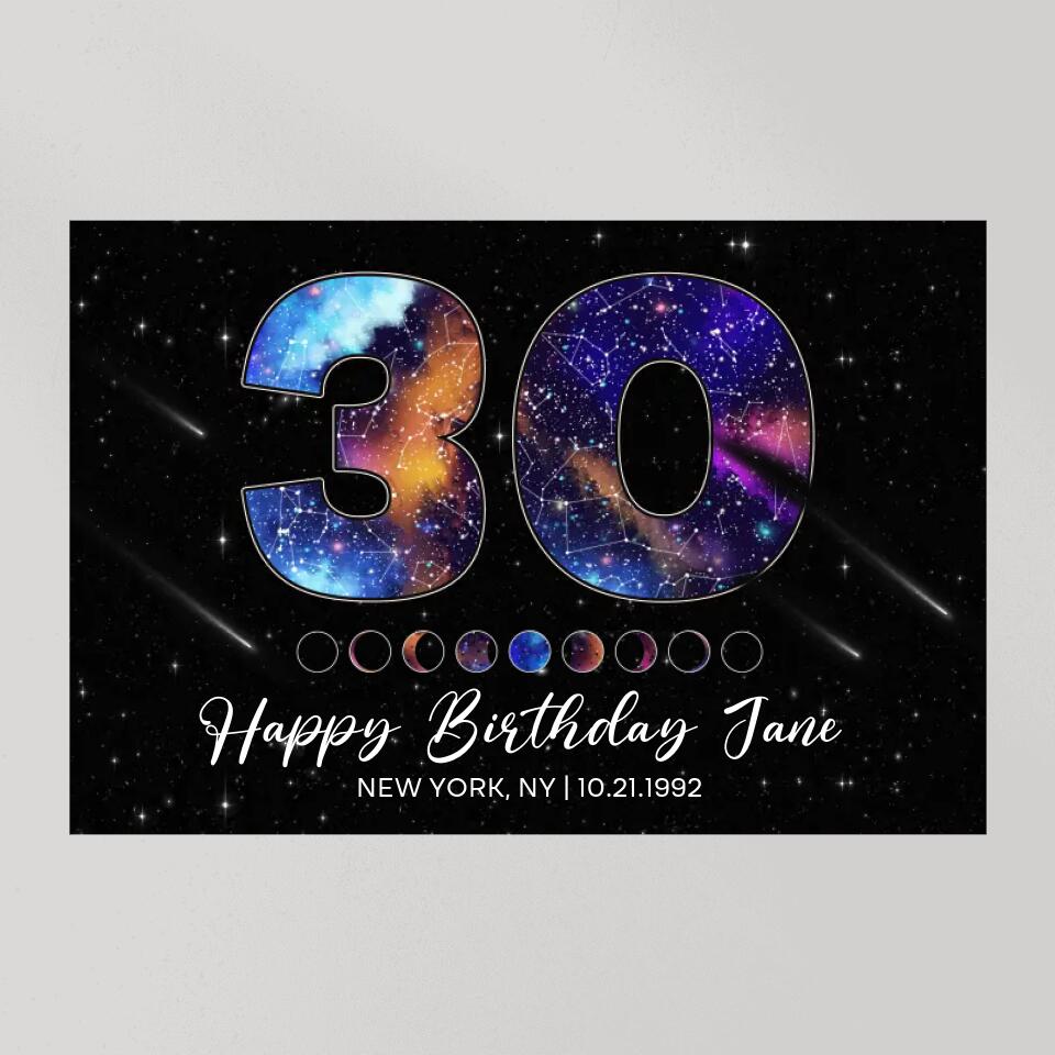 Happy 30th Birthday Custom Star Map Night Sky Canvas Poster Birthday Gift For Him For Her