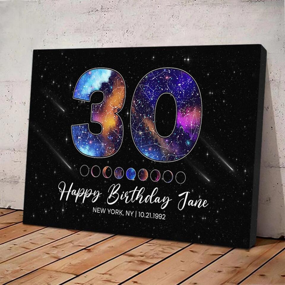 Happy 30th Birthday Custom Star Map Night Sky Canvas Poster Birthday Gift For Him For Her
