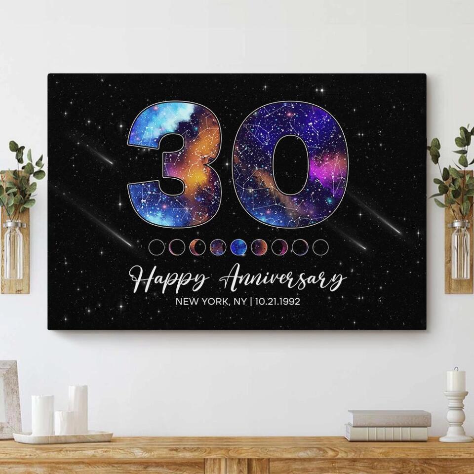 Happy 30th Birthday Custom Star Map Night Sky Canvas Poster Birthday Gift For Him For Her