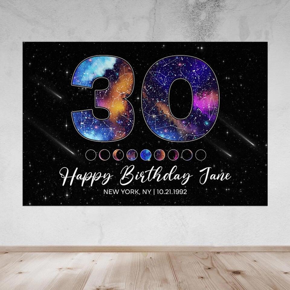 Happy 30th Birthday Custom Star Map Night Sky Canvas Poster Birthday Gift For Him For Her