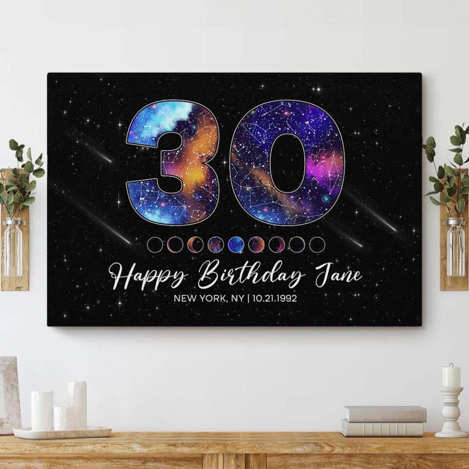 Happy 30th Birthday Custom Star Map Night Sky Canvas Poster Birthday Gift For Him For Her