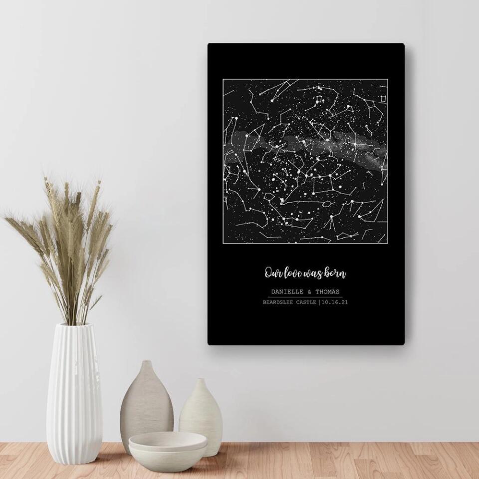 Our Love Was Born Night Sky Custom Star Map Canvas Poster Anniversary Gift For Him For Her
