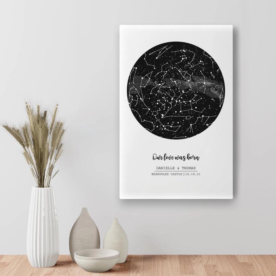 Our Love Was Born Night Sky Custom Star Map Canvas Poster Anniversary Gift For Him For Her