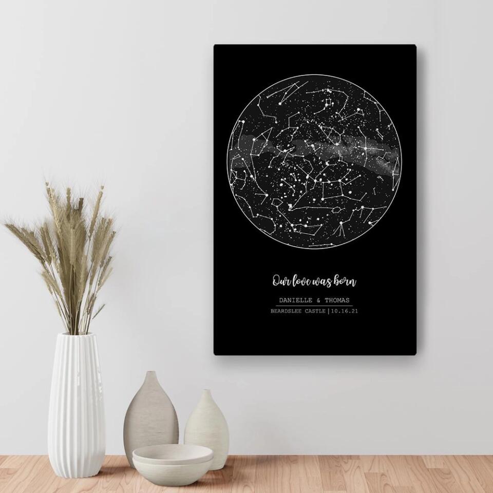 Our Love Was Born Night Sky Custom Star Map Canvas Poster Anniversary Gift For Him For Her