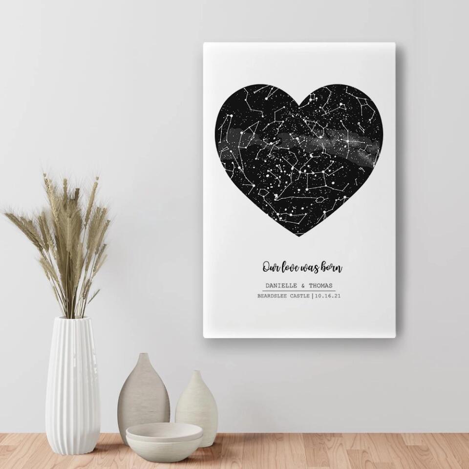 Our Love Was Born Night Sky Custom Star Map Canvas Poster Anniversary Gift For Him For Her