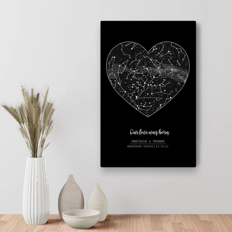 Our Love Was Born Night Sky Custom Star Map Canvas Poster Anniversary Gift For Him For Her