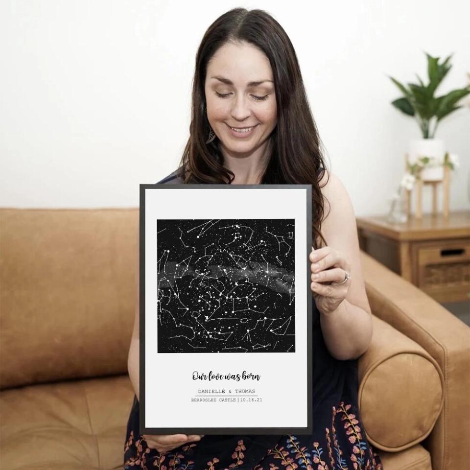 Our Love Was Born Night Sky Custom Star Map Canvas Poster Anniversary Gift For Him For Her