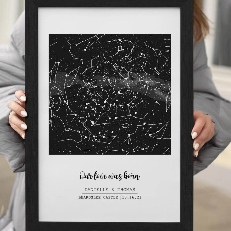 Our Love Was Born Night Sky Custom Star Map Canvas Poster Anniversary Gift For Him For Her