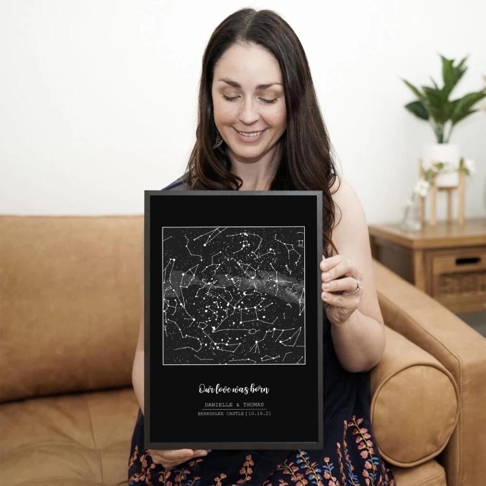 Our Love Was Born Night Sky Custom Star Map Canvas Poster Anniversary Gift For Him For Her