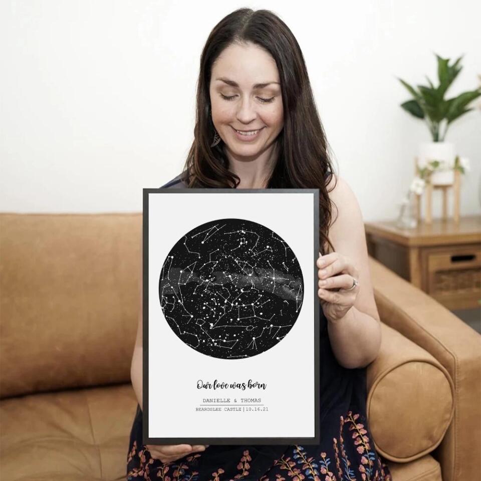 Our Love Was Born Night Sky Custom Star Map Canvas Poster Anniversary Gift For Him For Her