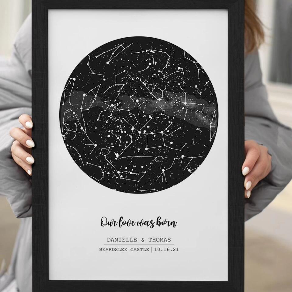 Our Love Was Born Night Sky Custom Star Map Canvas Poster Anniversary Gift For Him For Her
