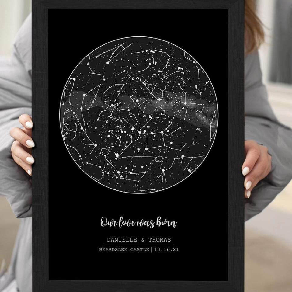Our Love Was Born Night Sky Custom Star Map Canvas Poster Anniversary Gift For Him For Her