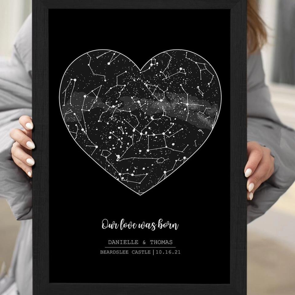 Our Love Was Born Night Sky Custom Star Map Canvas Poster Anniversary Gift For Him For Her