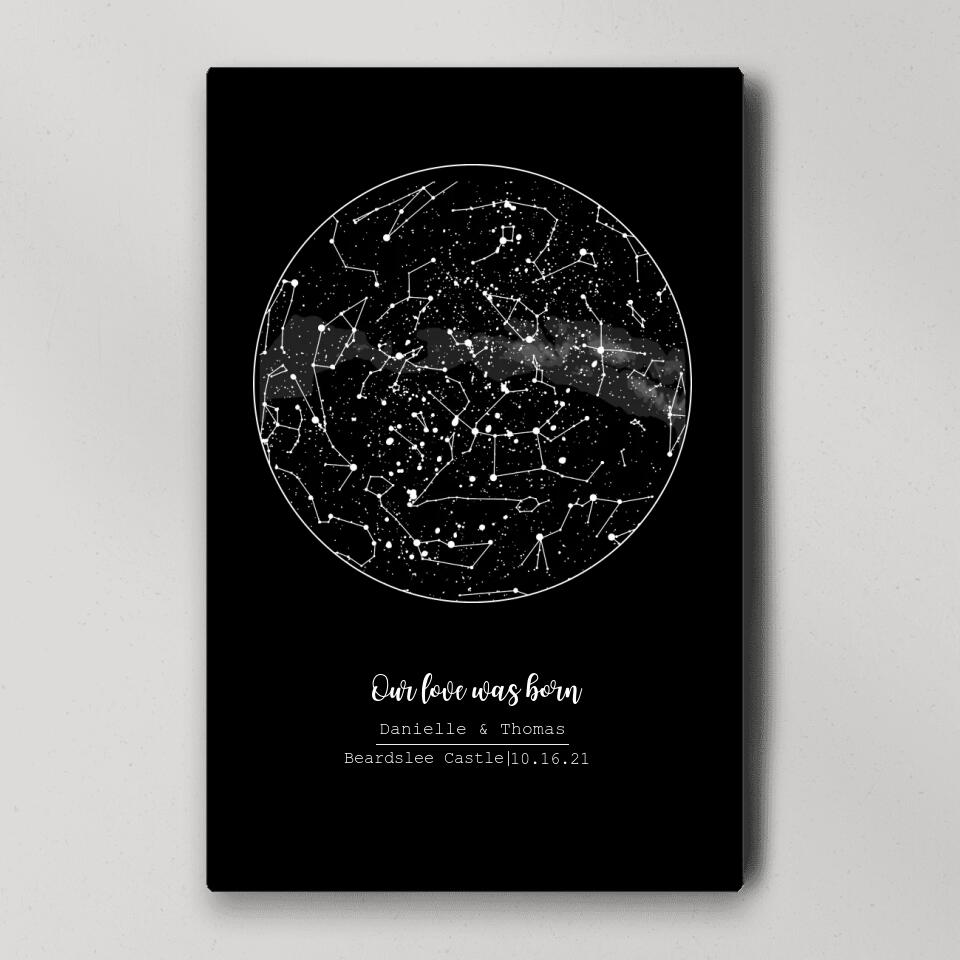 Our Love Was Born Night Sky Custom Star Map Canvas Poster Anniversary Gift For Him For Her