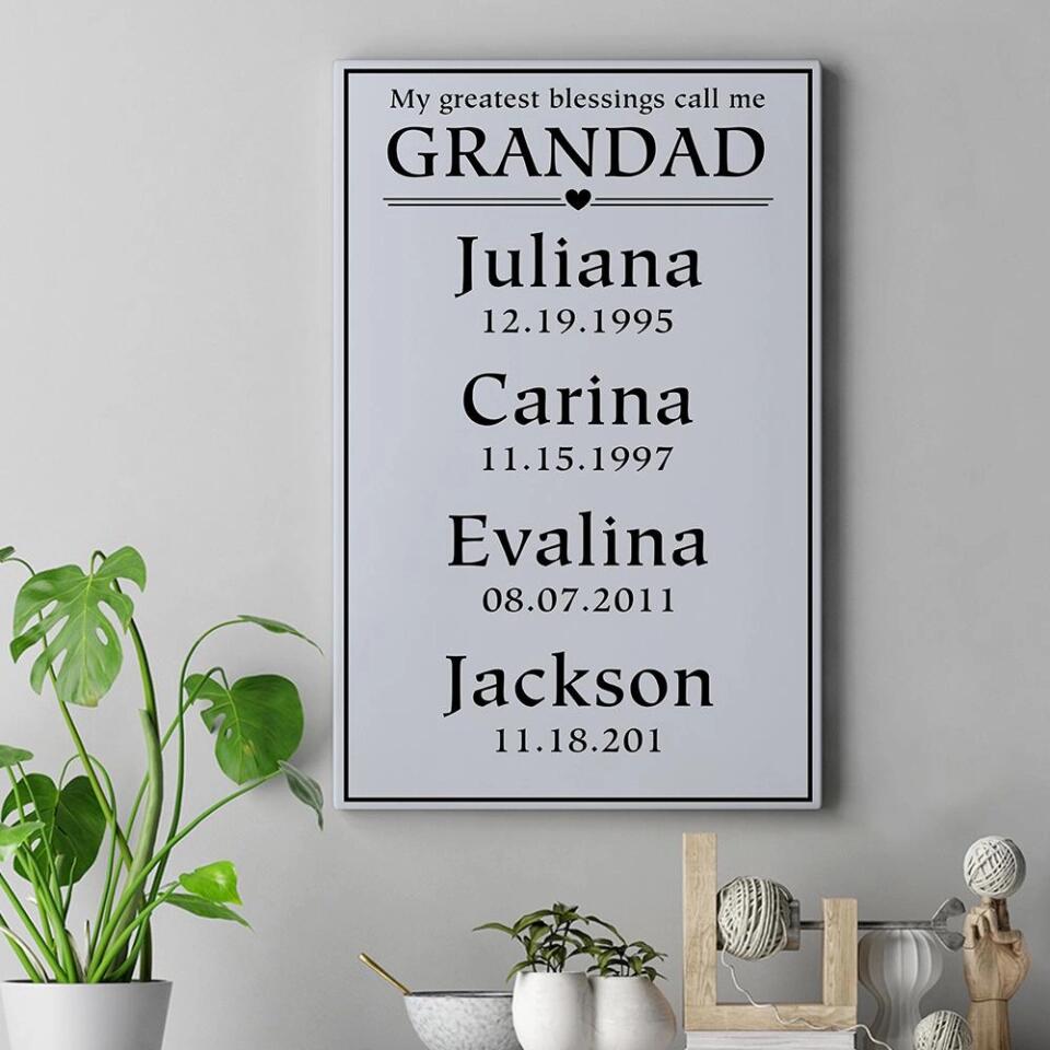 My Greatest Blessings Call Me Custom Canvas Poster Birthday Gift For Grandparents