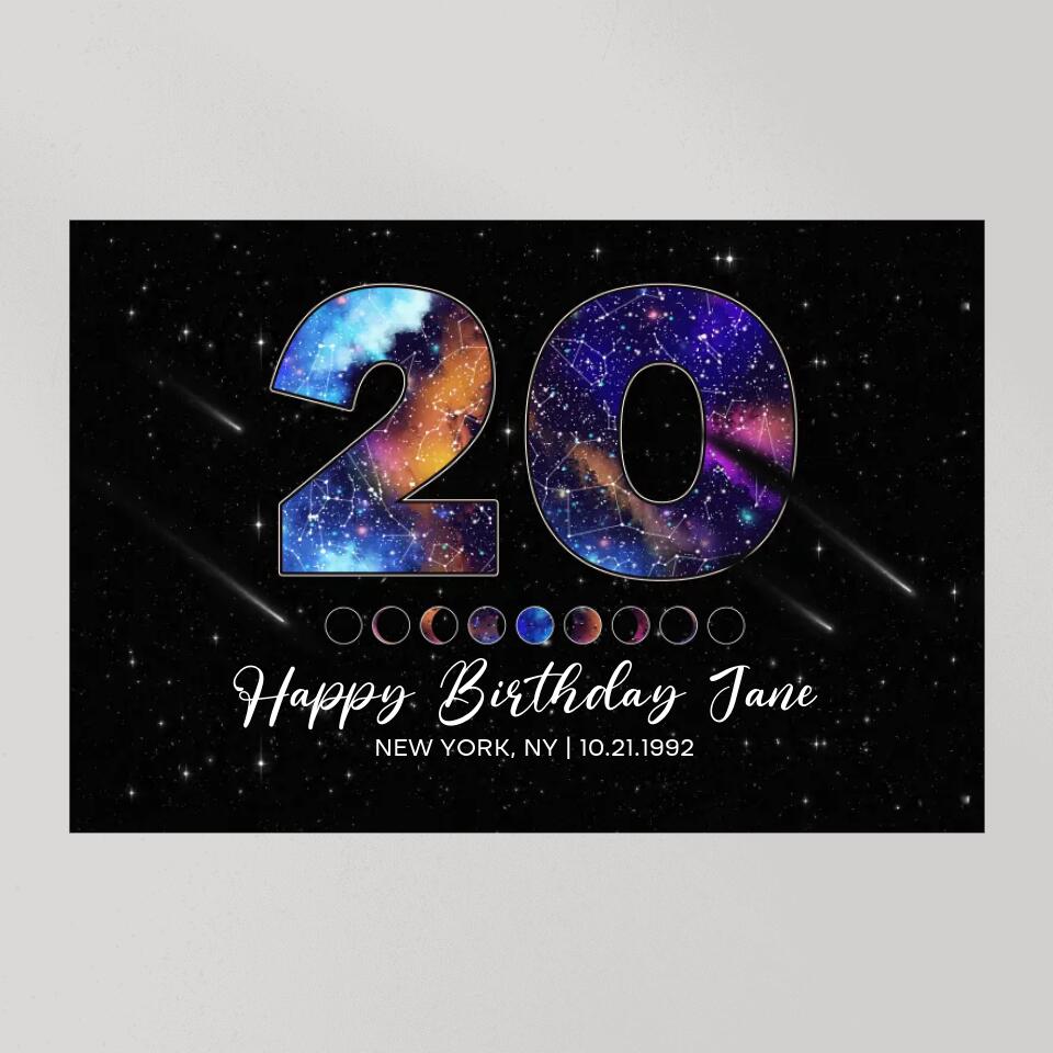Happy 20th Birthday Galaxy In The Night Sky Custom Canvas Poster Birthday Gift For Son For Daughter