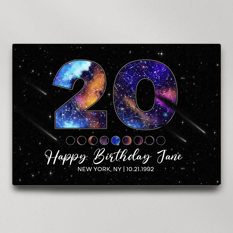 Happy 20th Birthday Galaxy In The Night Sky Custom Canvas Poster Birthday Gift For Son For Daughter