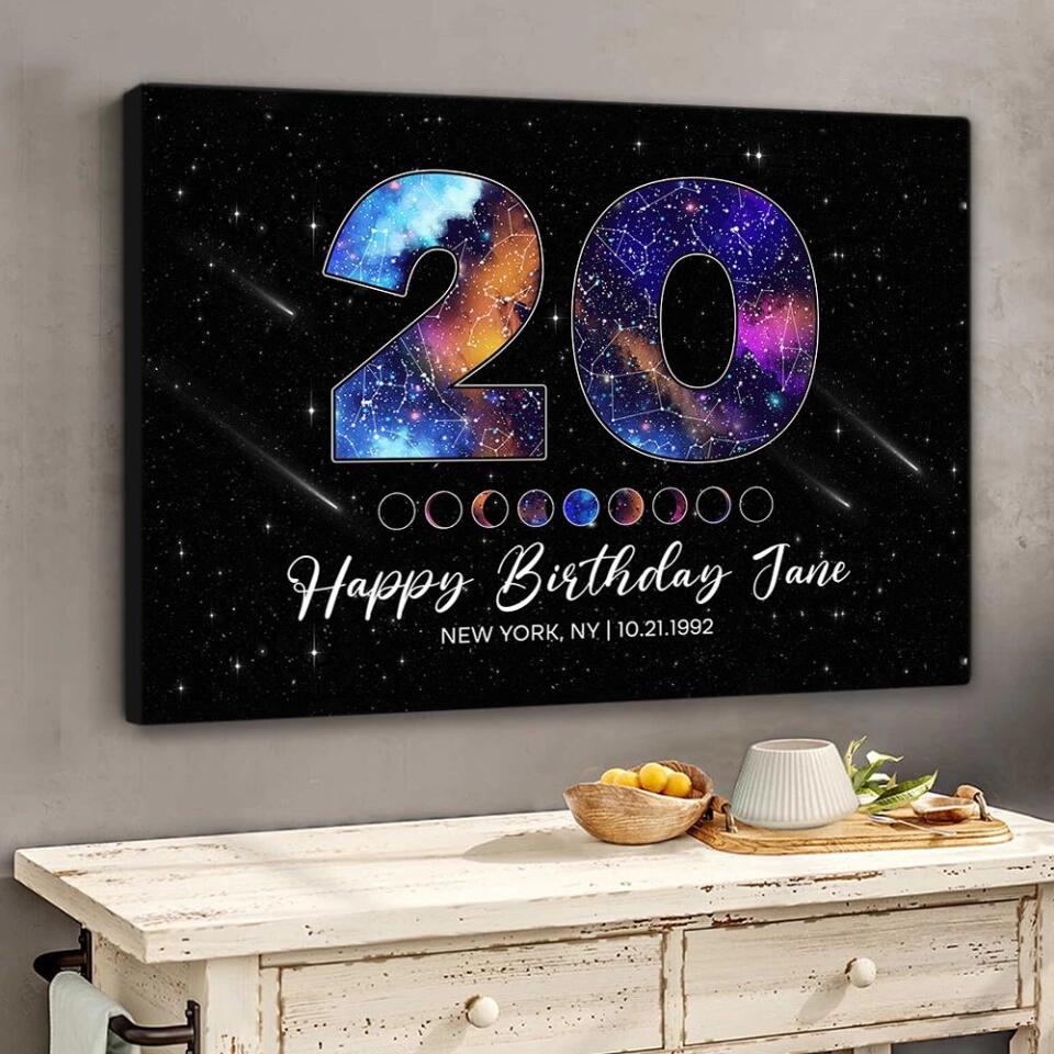 Happy 20th Birthday Galaxy In The Night Sky Custom Canvas Poster Birthday Gift For Son For Daughter