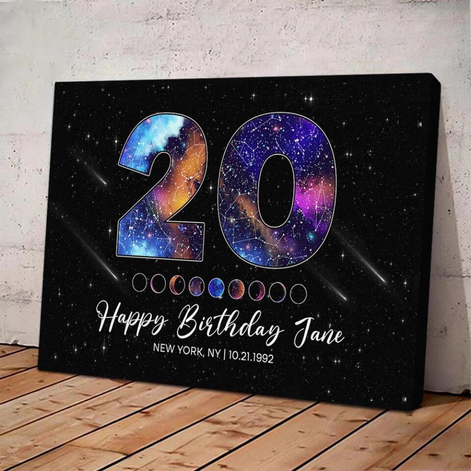Happy 20th Birthday Galaxy In The Night Sky Custom Canvas Poster Birthday Gift For Son For Daughter