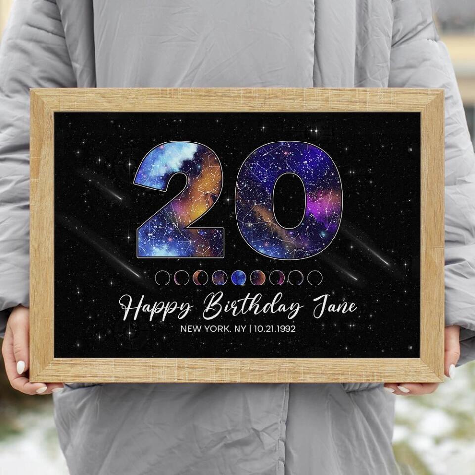 Happy 20th Birthday Galaxy In The Night Sky Custom Canvas Poster Birthday Gift For Son For Daughter