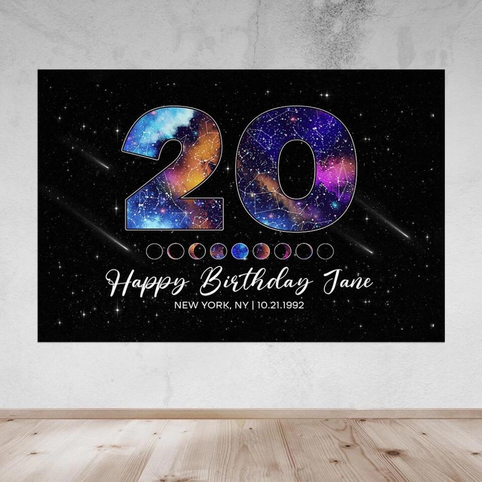 Happy 20th Birthday Galaxy In The Night Sky Custom Canvas Poster Birthday Gift For Son For Daughter