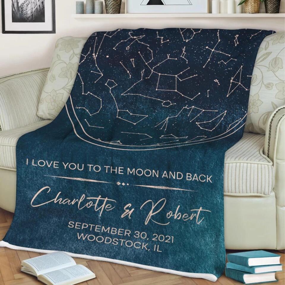 Starmap And Moon With Custom Quote-Best Personalized Blanket Gift For Birthday Anniversary-208IHNBNBL599