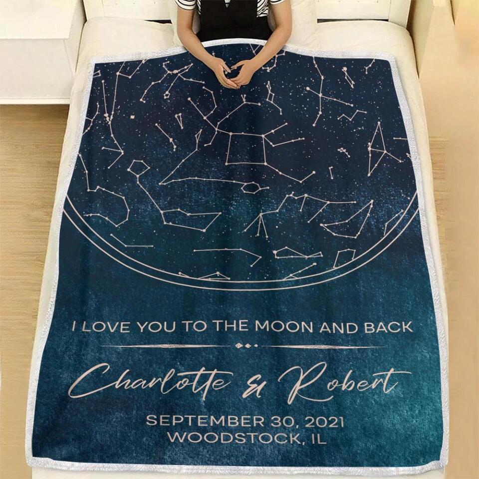 Starmap And Moon With Custom Quote-Best Personalized Blanket Gift For Birthday Anniversary-208IHNBNBL599