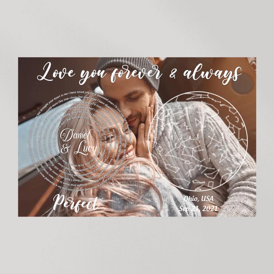 Love You Forever And Always Favorite Song Lyrics Custom Star Map Canvas Poster Anniversary Gift