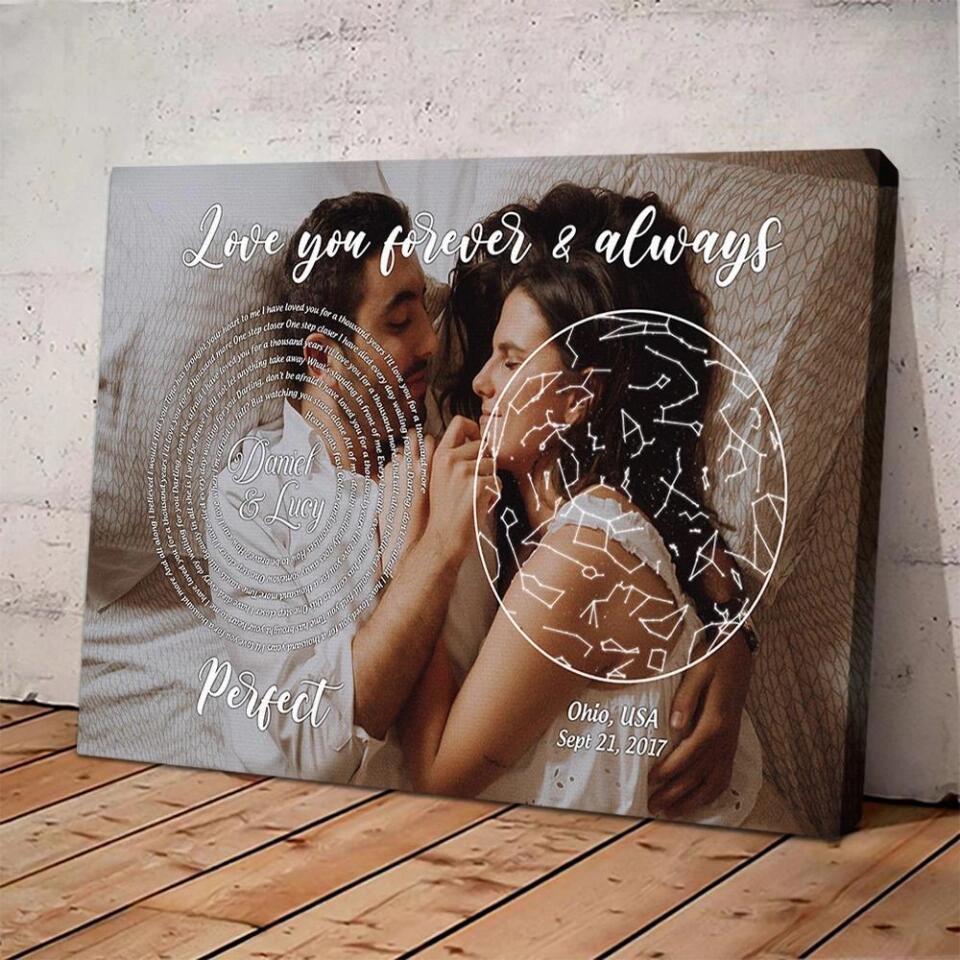 Love You Forever And Always Favorite Song Lyrics Custom Star Map Canvas Poster Anniversary Gift
