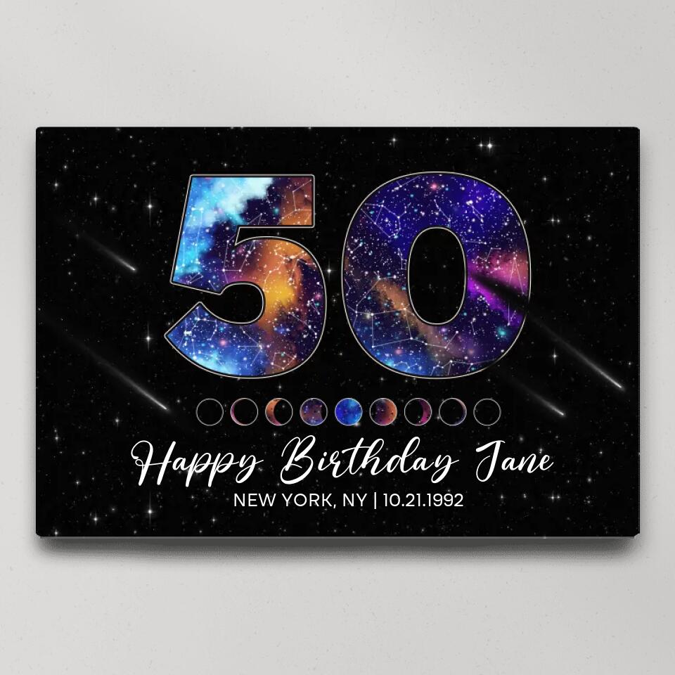 Happy 50th Birthday Galaxy In The Night Sky Custom Canvas Poster Birthday Gift