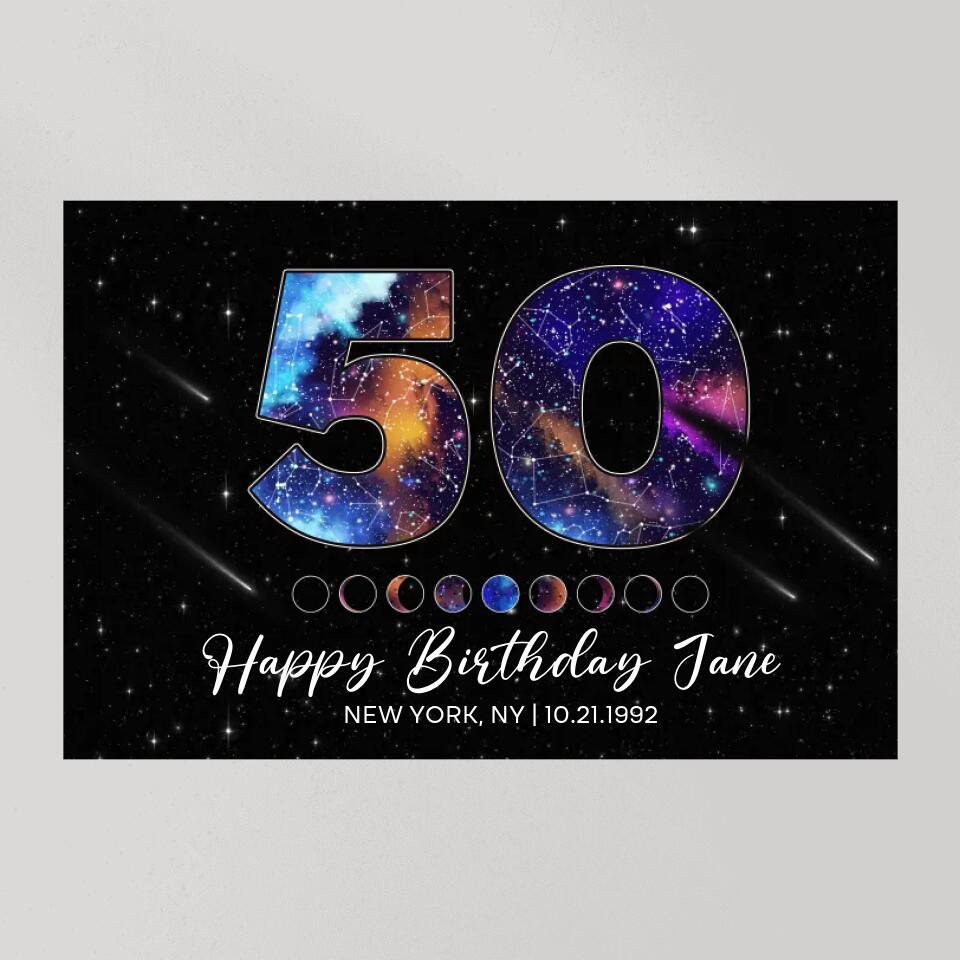 Happy 50th Birthday Galaxy In The Night Sky Custom Canvas Poster Birthday Gift