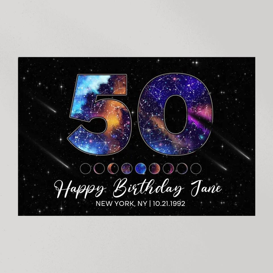Happy 50th Birthday Galaxy In The Night Sky Custom Canvas Poster Birthday Gift