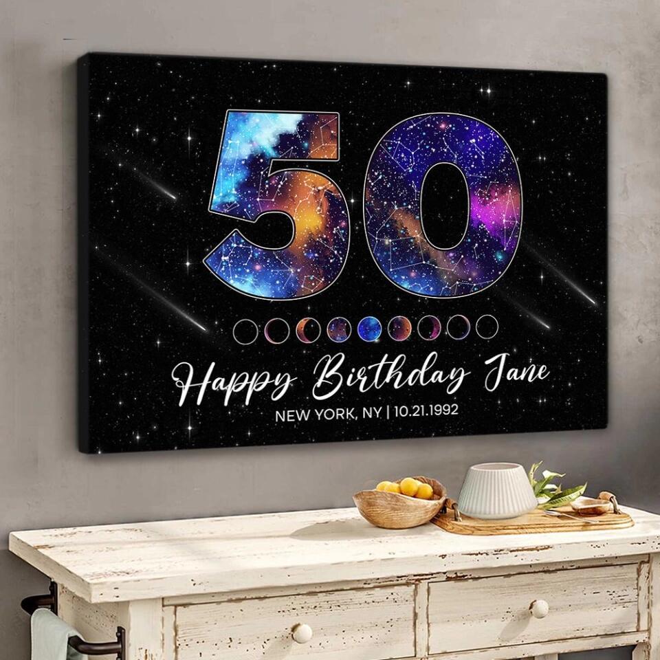 Happy 50th Birthday Galaxy In The Night Sky Custom Canvas Poster Birthday Gift